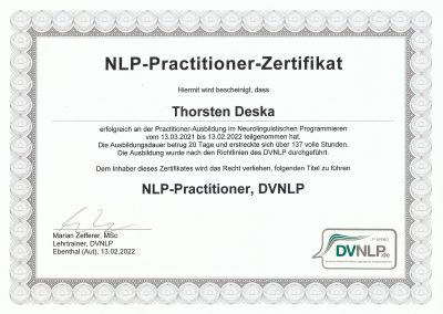 NLP Practitioner Zertifikat DVNLP