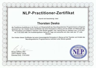 NLP Practitioner Zertifikat Landsiedel